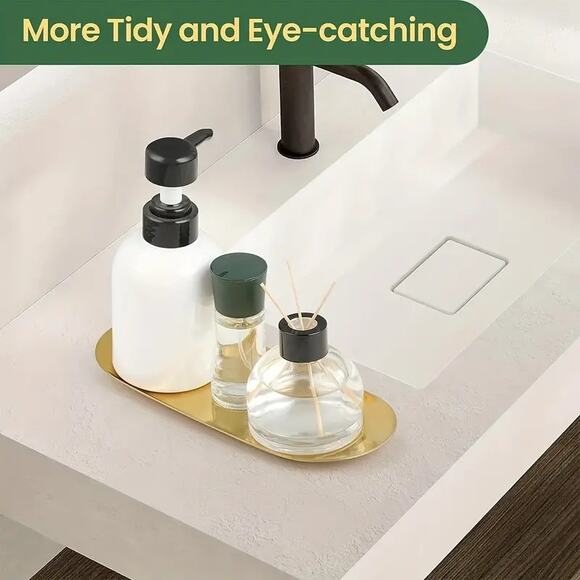 Simple 8.75" Oval Stainless Steel Jewelry Vanity Display Tray Organizer, Gold - Picture 6 of 8